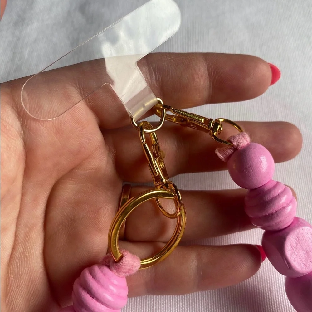 Crossbody Wood Beaded Phone Leash/Strap Pink